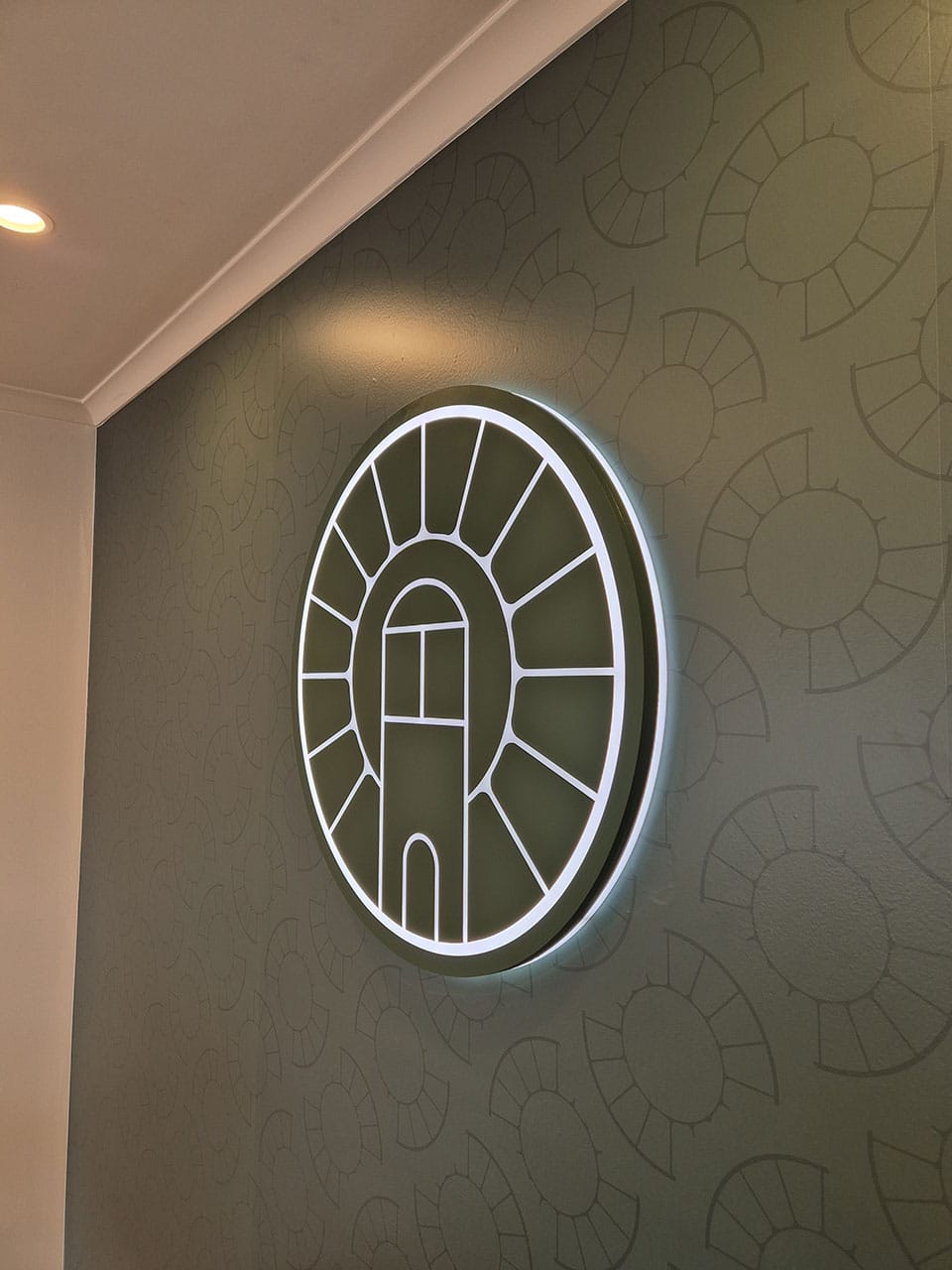 Round lightbox on wall